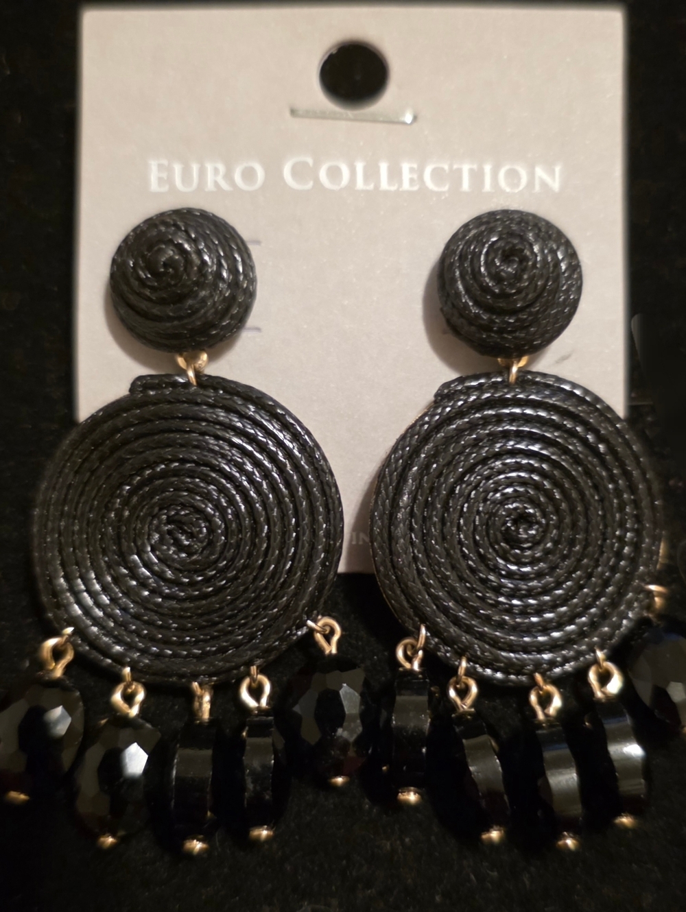 Black Spiral Drop Earrings
